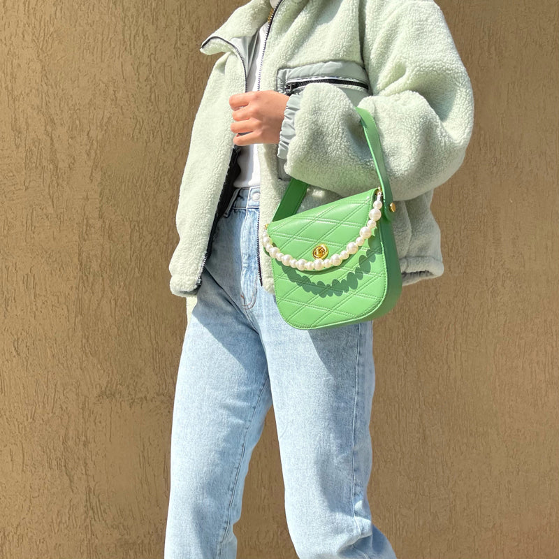 Kate Faux Pearl Bag - Grass Green