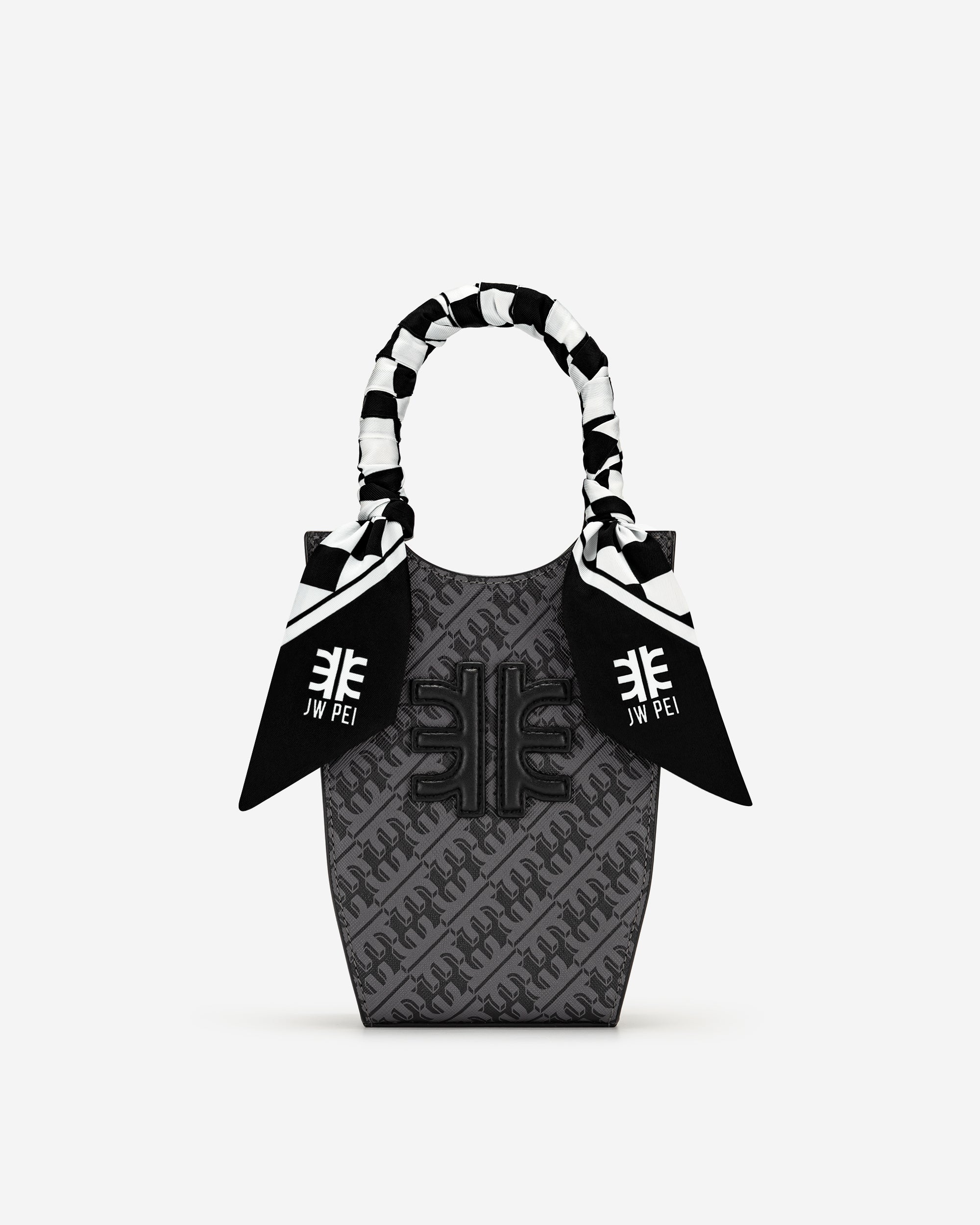 Gradient Checkerboard Faux Silk Twill Scarf - Black