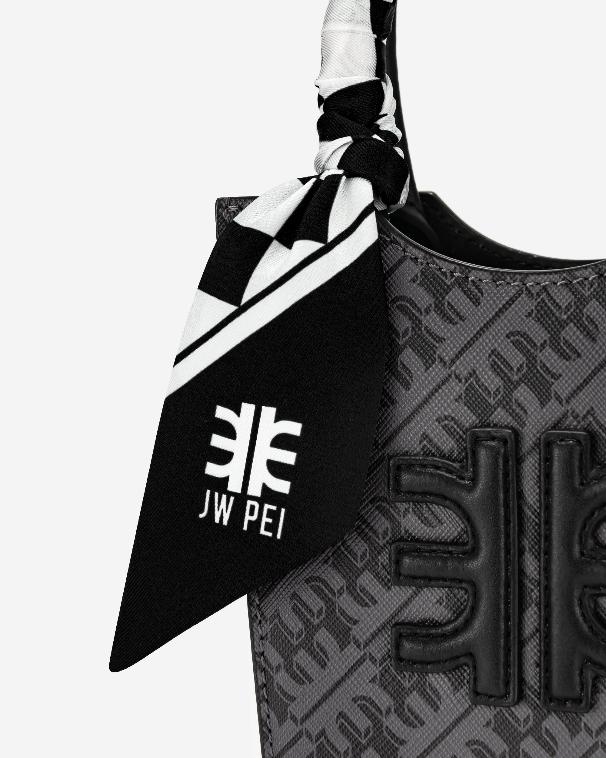 Gradient Checkerboard Faux Silk Twill Scarf - Black