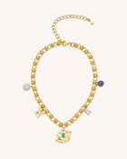 Cosmos Round Multi Charm Necklace - 18ct Gold Plated & Turquoise & Multicolor Zircon & Blue And White Porcelain Beads