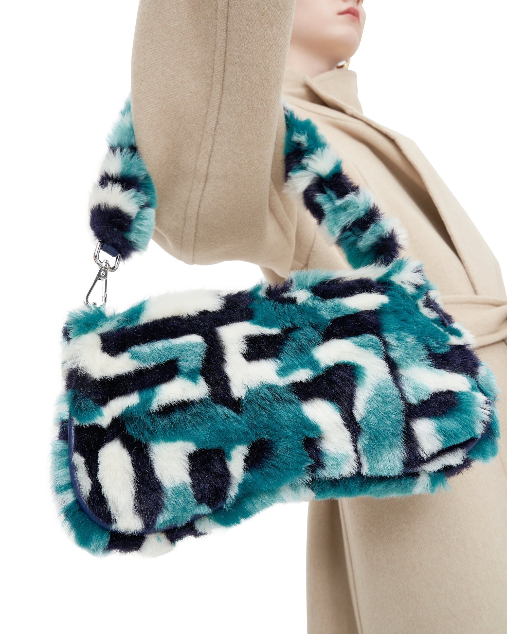 Eva Faux Fur Fabric Shoulder Bag - Peacock Blue