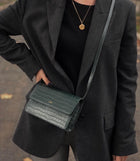 Julia Acrylic Chain Crossbody Bag - Dark Green Croc